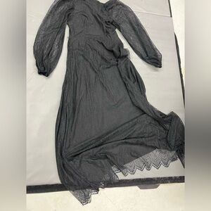 La Femme en Noir Black Wrap Lace Dress with lace belt